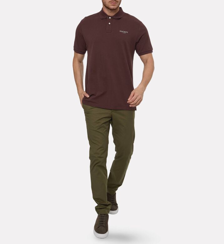 Hackett London Heritage Logo-print Button Placket Polo, Brown, S, Model View