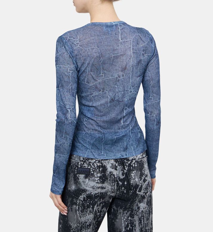 Marl Mesh Long Sleeve Crew Neck Blouse