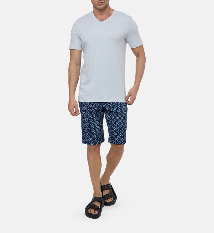 Two-tone Geometric-print Shorts Pajama Set