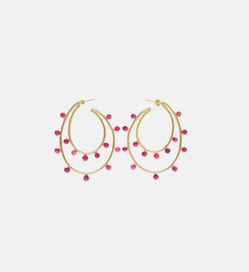 Double Anneaux Rose Resine Gold-plated Earrings
