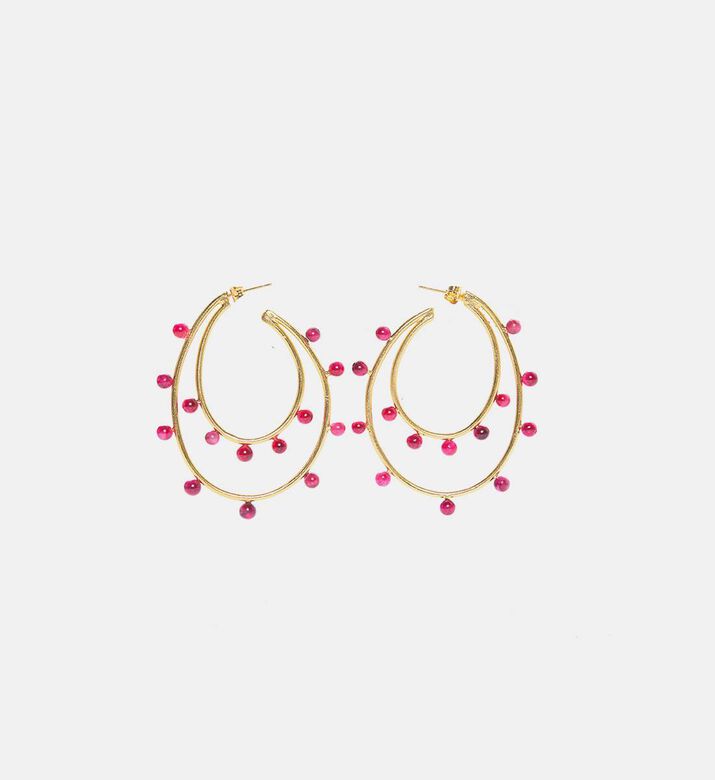 Double Anneaux Rose Resine Gold-plated Earrings
