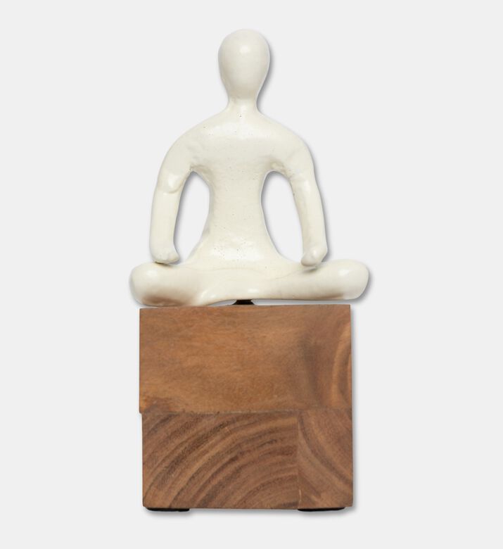 Home Deco and More Yoga Natural Wood Base Figurine, White, Packshot View