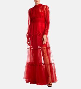 فستان شفاف تول برقبة عالية