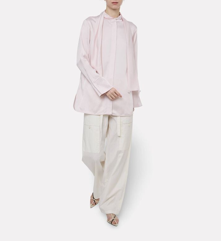 Jil Sander Enverse Satin Integrated Scarf Shirt, Pink, 34, Model View