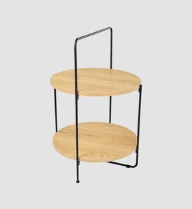 طاولة مربعة قشرة سنديان وإطار معدني أسود 45 سم