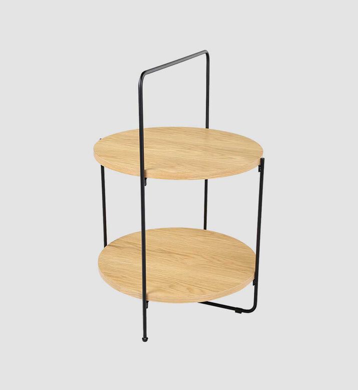 Oak Veneer Metal Frame Side Table