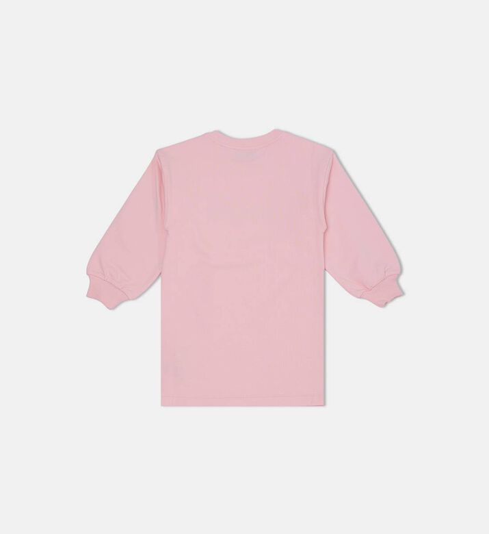 فستان بأكمام طويلة وأساور مضلعة بطبعة شعار ودب تيدي