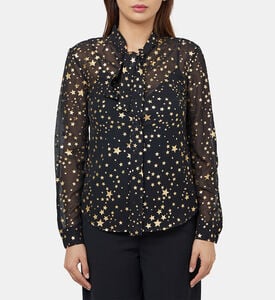 قميص حرير مطبوع بنجمة عرجاء