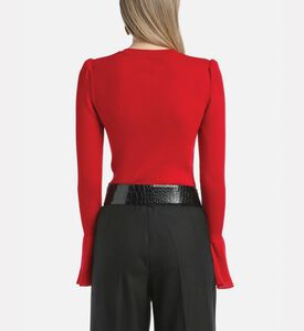 Luisa Spagnoli Margarita Ruffled Ribbed Slim-fit Top, Red, S, Model View
