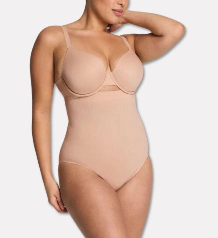 Spanx Full-body Open-bust Bodysuit, Nude, S, Model View