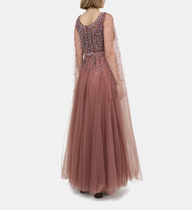 فستان تول مزين بأحجار الراين وأزهار