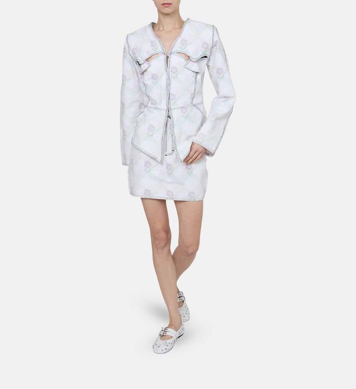 Checkered Floral Front Buckles Blazer