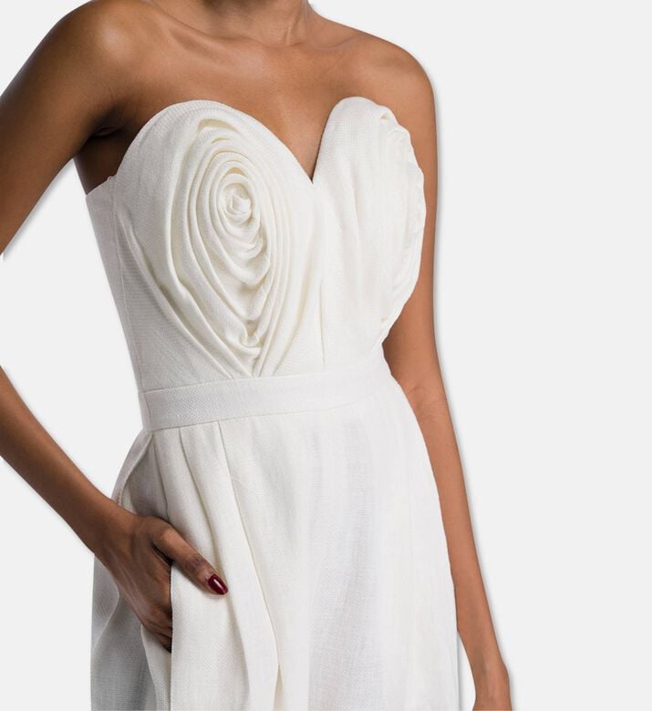 Savanna Linen Pleated Strapless Corset Jumpsuit, Model View