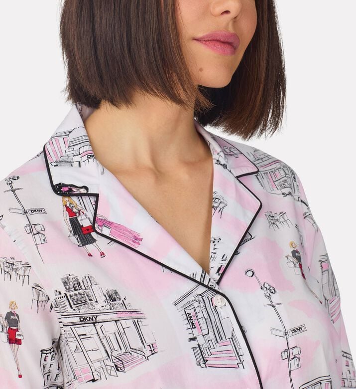 DKNY Contrast Piping Long Pajama Set, Model View