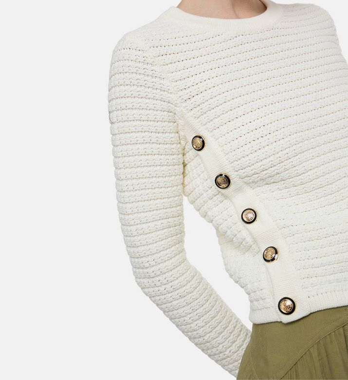 Ba and Sh Side Button-detail Long-sleeve Sweater, Grey, Xs, Model View Ba and Sh Side Button-detail Long-sleeve Sweater, Grey, Xs, Model View