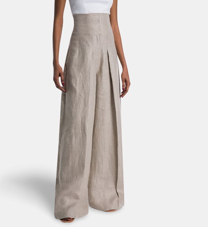 Savanna Lou Pleated High Waisted Hemp Trousers, Model View