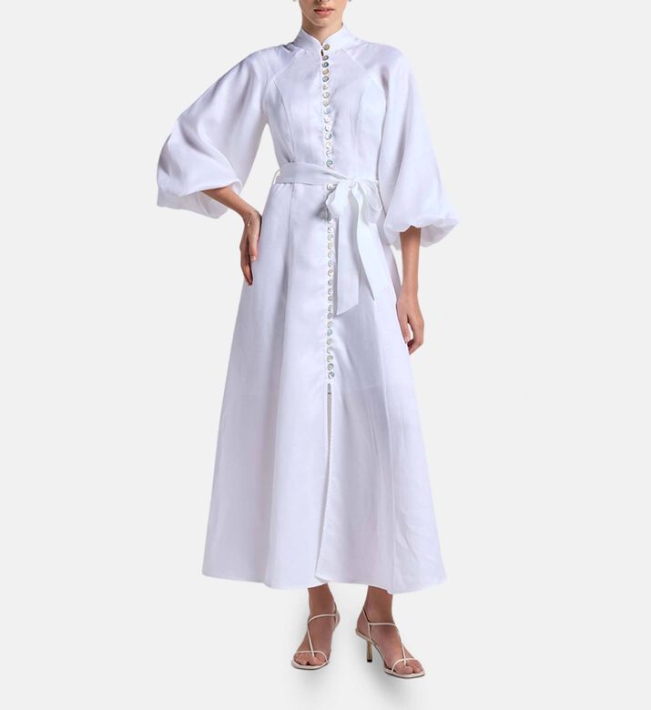Carter and White Classic Button Down Flared Dress, White, M, Model View