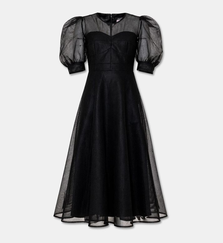 Poca and Poca Mesh Puff Sleeves Midi Dress, Packshot View