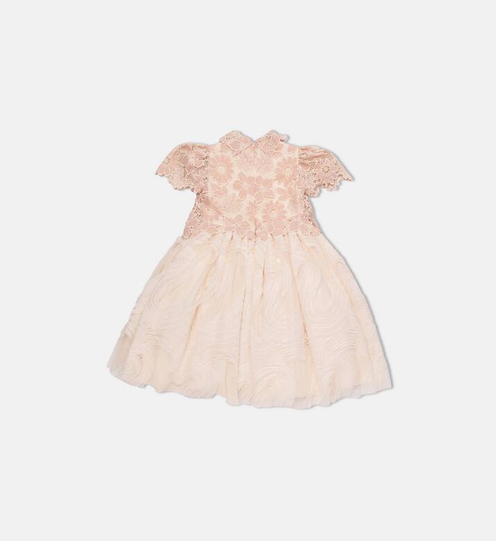 فستان مطرز بأزهار بأكمام قصيرة