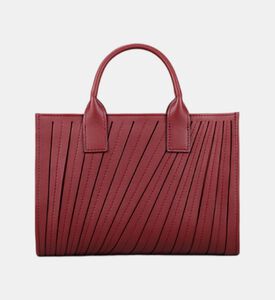 Camille Fournet Signature Calf Leather Pleated Midi Tote Bag, Burgundy, Packshot View