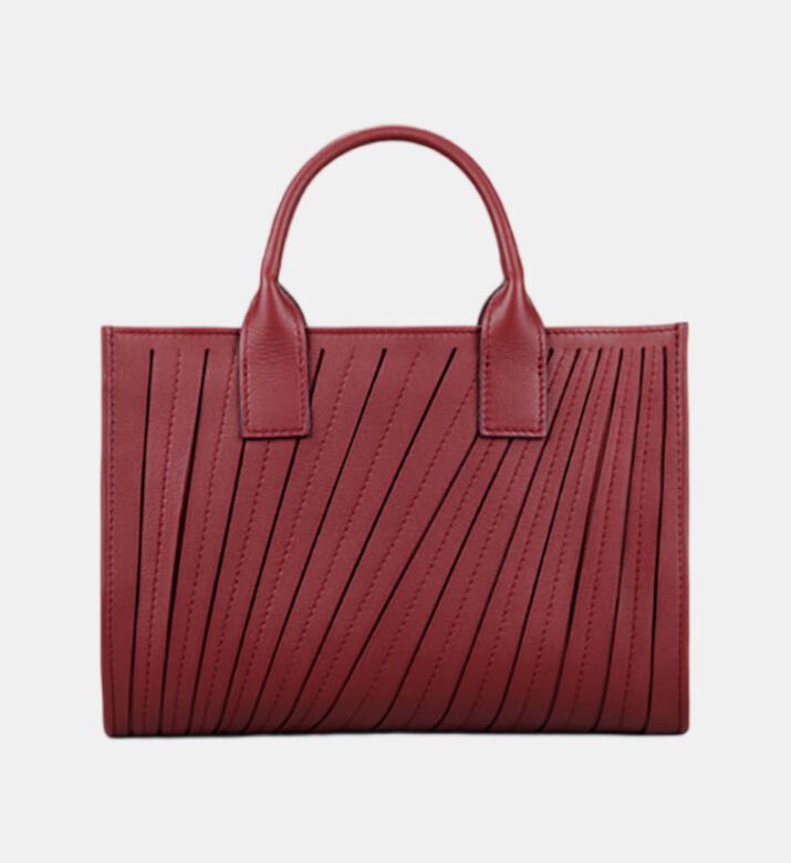 Camille Fournet Signature Calf Leather Pleated Midi Tote Bag, Burgundy, Packshot View