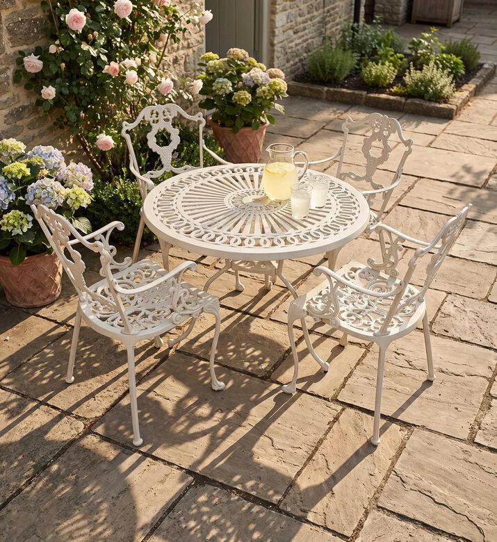 Home Deco and More Bistro Dining Table With 4 Chairs Off White, Packshot View