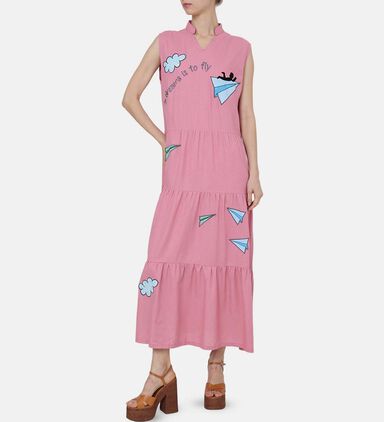 Linen Paper Planes Long Dress