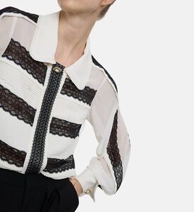 Edward Achour Paris Sheer Woven Lace-detail Blouse, Ivory, 42, Model View