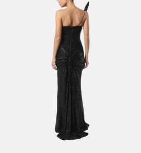 Sequin Assymmetrical Ruched Gown