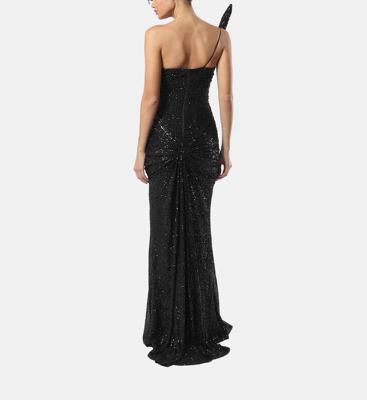 Sequin One-shoulder Rushed Gown
