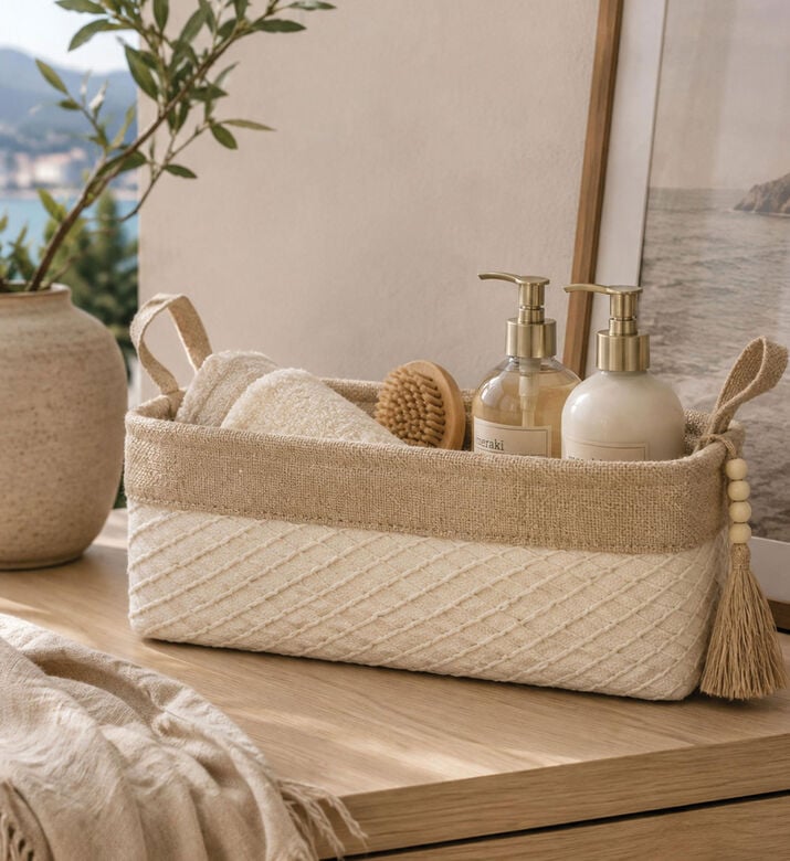 Home Deco and More Canvas Jute Storage Basket, Packshot View