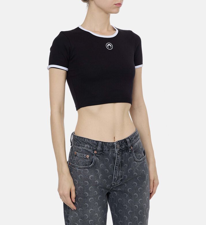 Marine Serre Moon Logo Cropped T-shirt, Model View