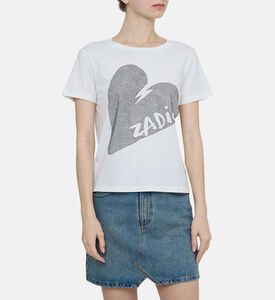 تيشيرت أليس مرصع مزين بقلب كبير مزخرف