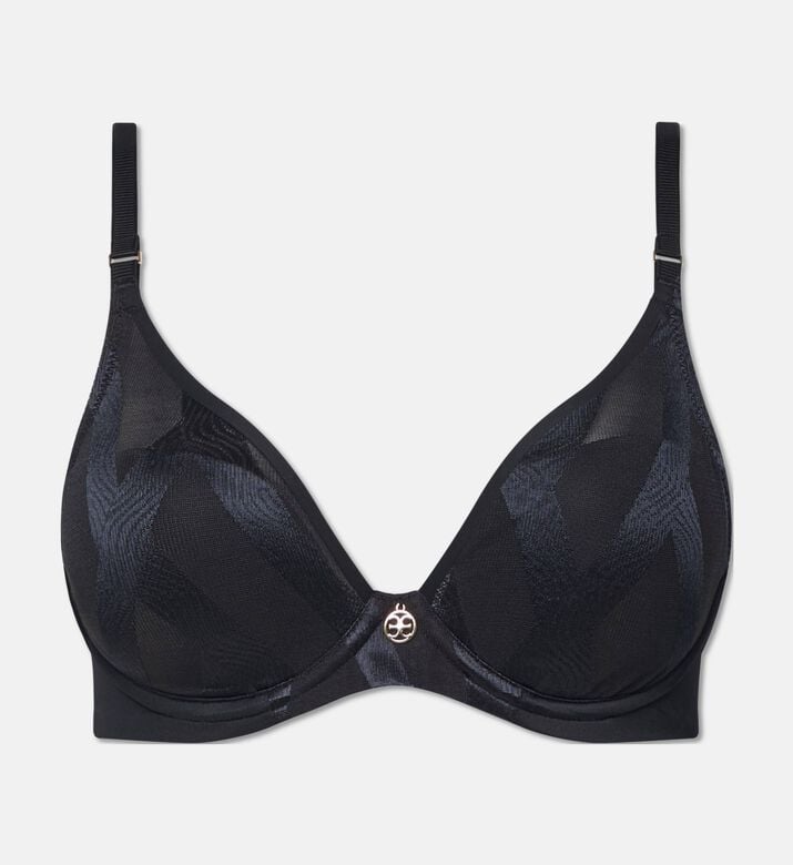Chantelle Plunge Jacquard Pattern Bra, Black, 90, B, Packshot View