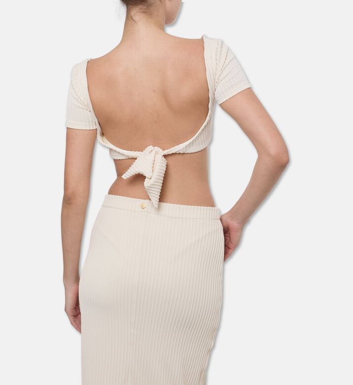 Palmacea Gaia Ribbed Knit Cropped Top, Model View