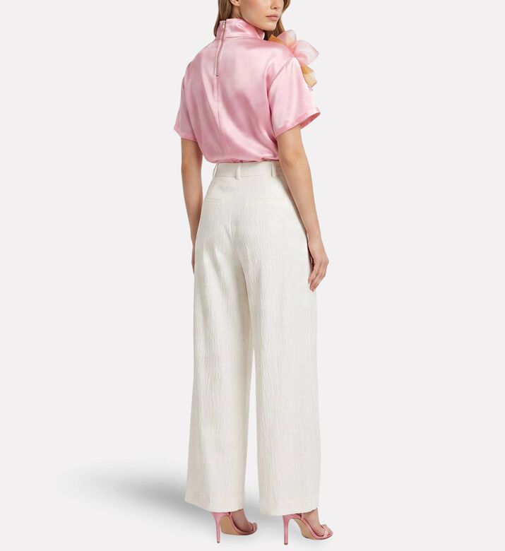 Savanna Organza Flower Applique Top, Pink, Xl, Model View