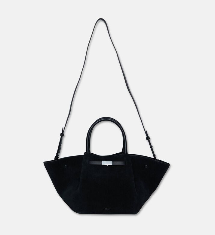 Demellier The Midi New York Suede Tote Bag, Black, Packshot View