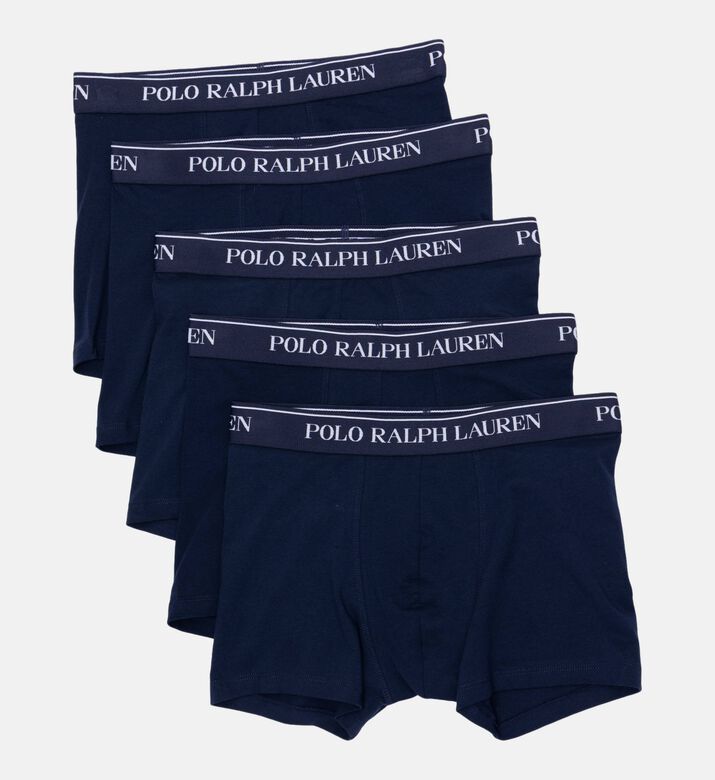 Ralph Lauren Cotton Blend Logo-waist 5-pack Trunks Set, Navy, S, Packshot View