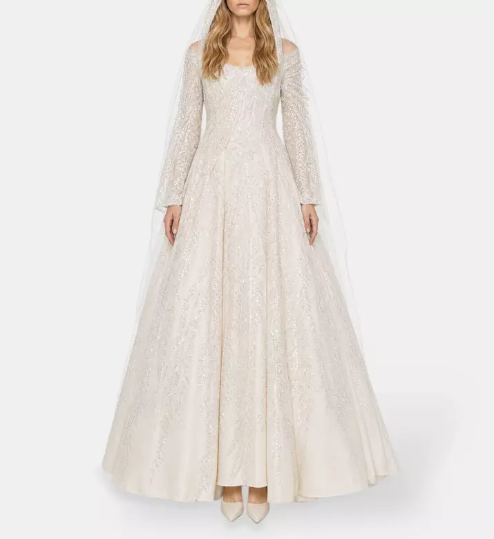 L Atelier Du Luxe Taffeta Lace Appliqu&eacute; Gown, Model View