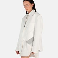 Striped Print Fold-over Silk Blazer
