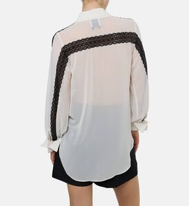Edward Achour Paris Sheer Woven Lace-detail Blouse, Ivory, 42, Model View