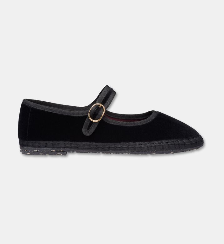 Flabelus Antionia Velvet Buckled Strap Mary Janes, Black, Eu-37, Packshot View