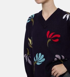 Beatrice B Knit Floral-embroidery V-neck Sweater, Model View Beatrice B Knit Floral-embroidery V-neck Sweater, Model View