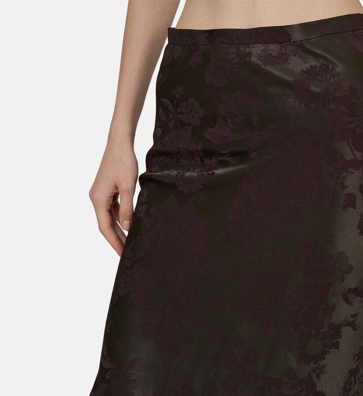 Shiny Floral-print Asymmetrical Midi Skirt