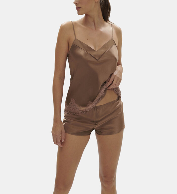 Dreamy Silk Lace Trim V-neck Top