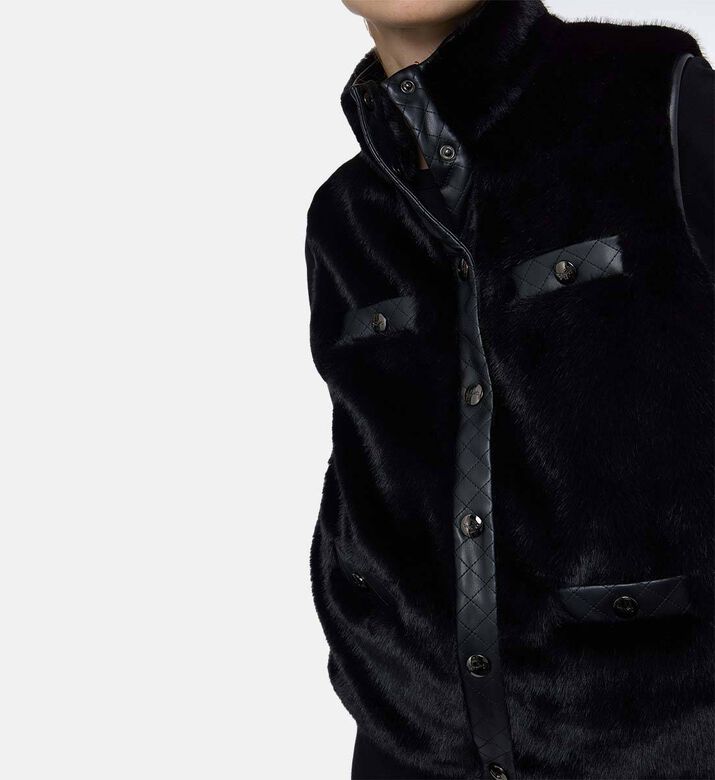Weill Faux Fur Sleeveless Round Neck Vest, Model View