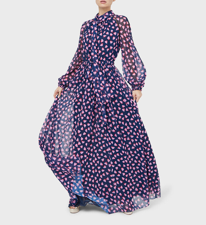 Tulle Heart-print Maxi Dress