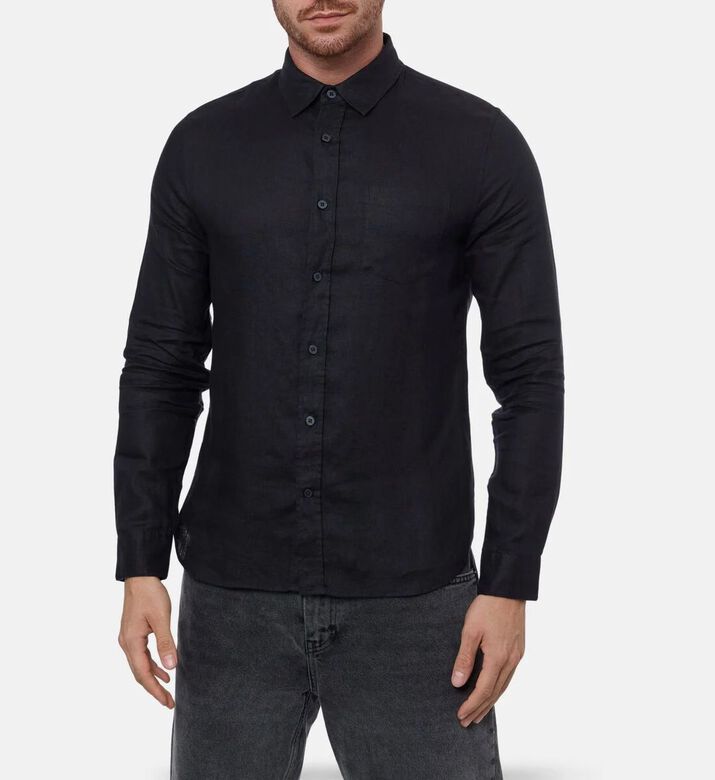 Vince Button-down Long-sleeve Shirt, Black, S, Model View