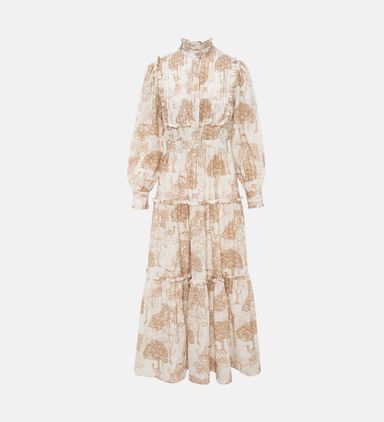 Mahra Printed Maxi Detailed Tiered Dress