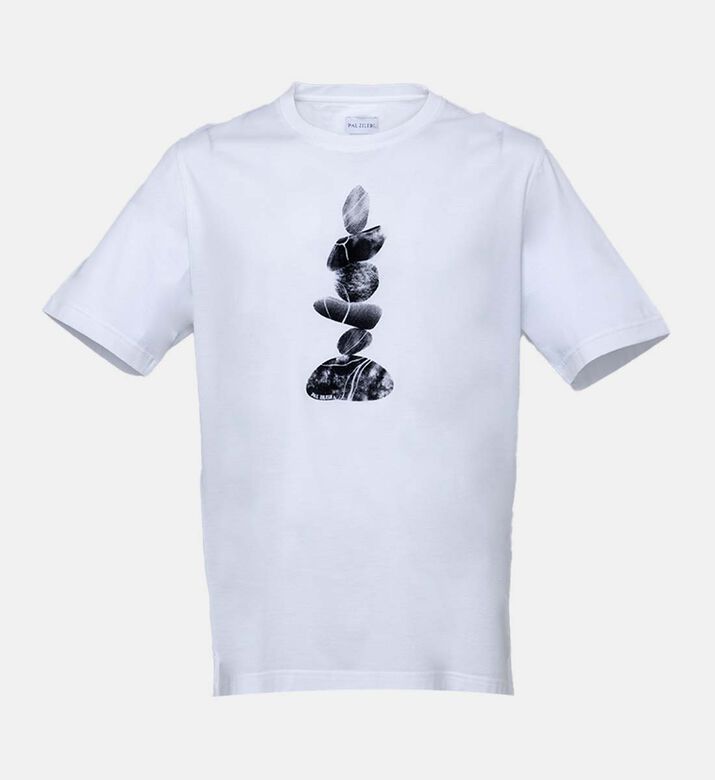 تيشيرت قطن بطبعة وياقة دائرية قصيرة الأكمام